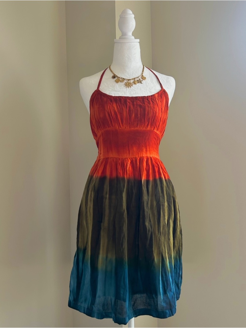 2000's Cotton Tri-Colour Halter Mini Dress